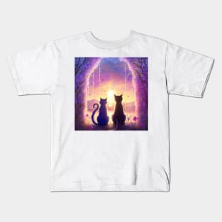 Adorable Two Cats Sunset Gaze Kids T-Shirt